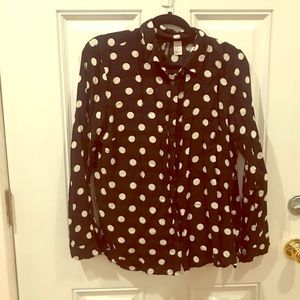 Black, soft button down with white polka dots